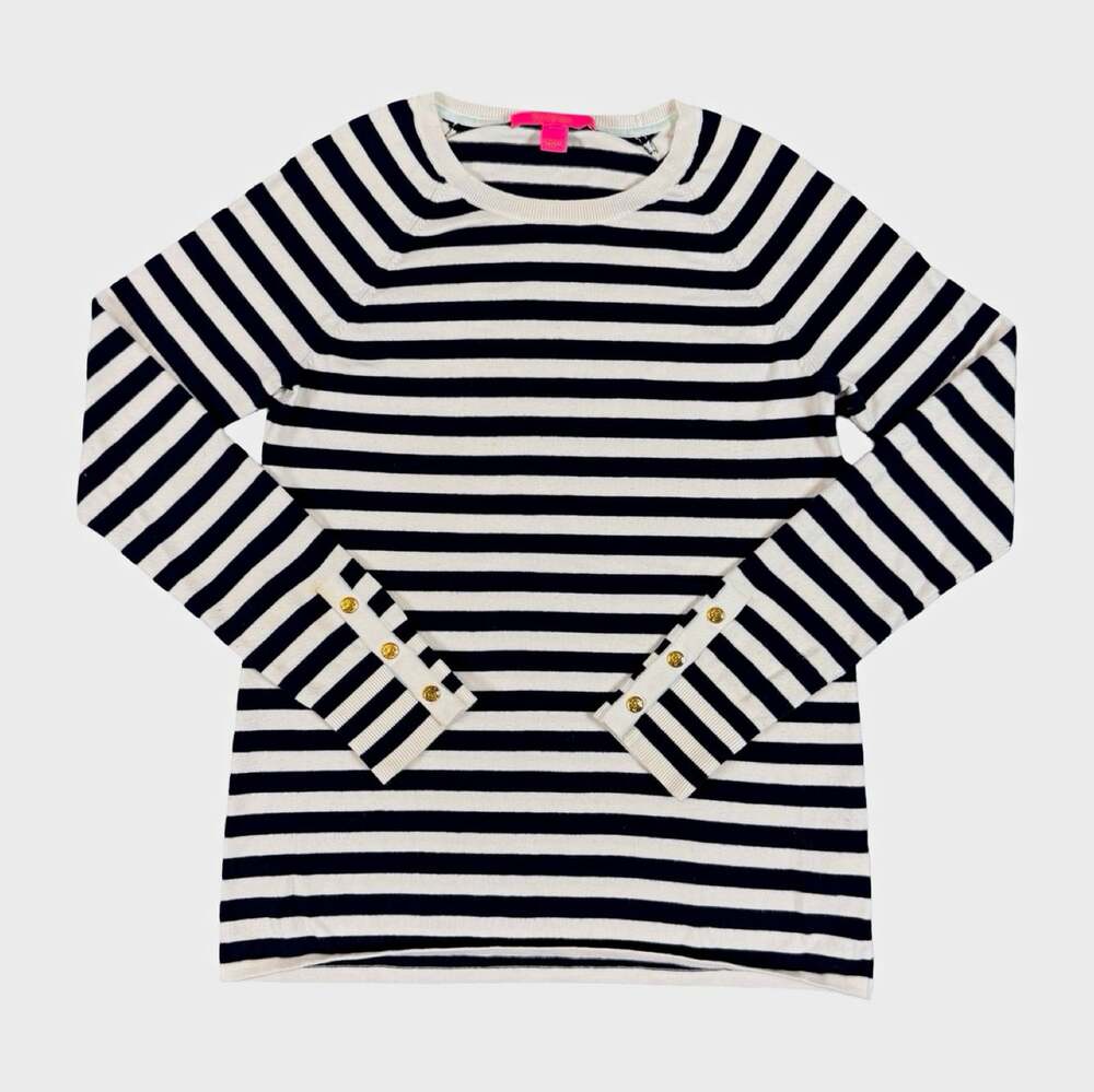 Lilly Pulitzer Women’s Navy White Striped Knit Pullover Sweater Long Sleeve S